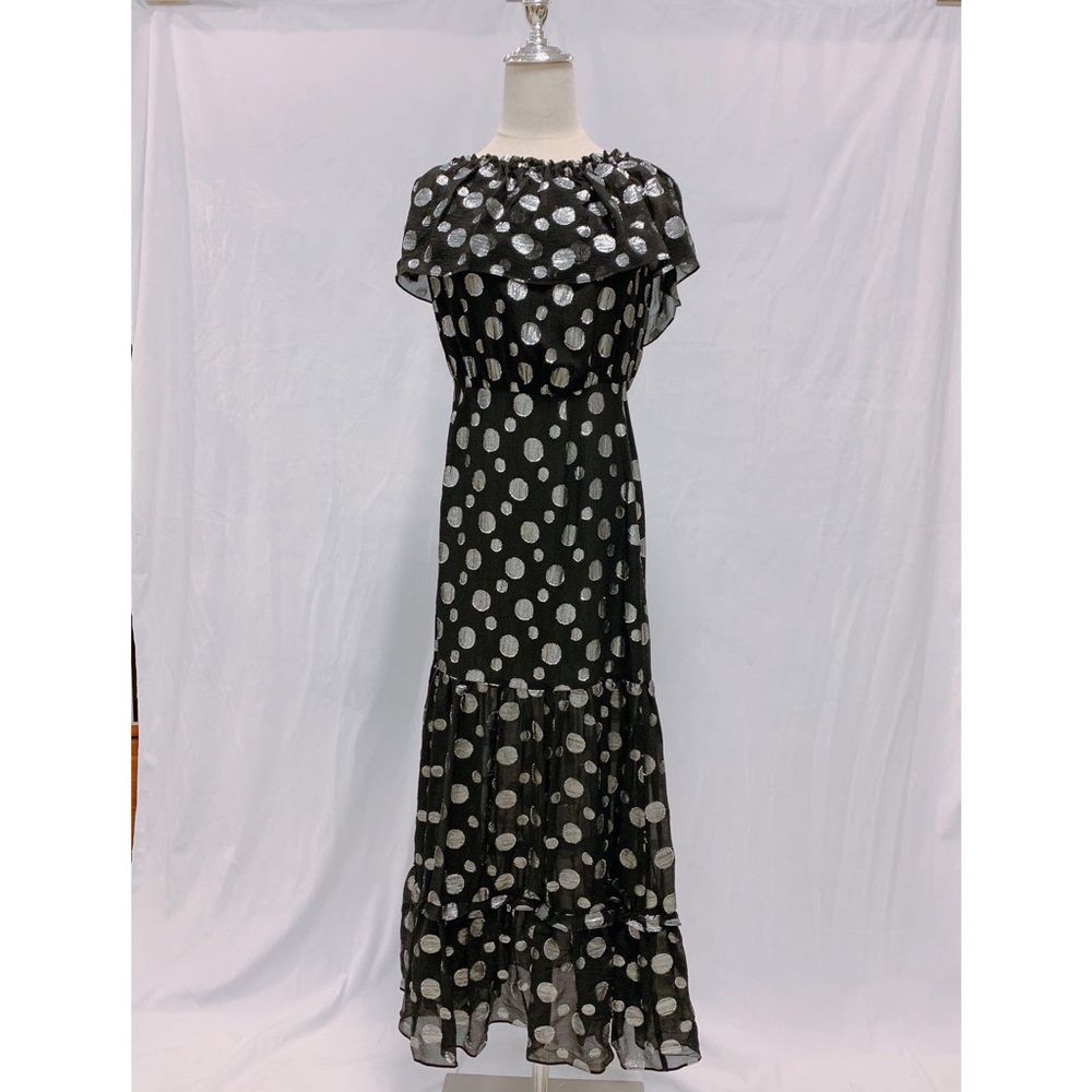 RIXO QUEENIE LAMÉ SPOT Off-The-Shoulder Maxi Dress Size S